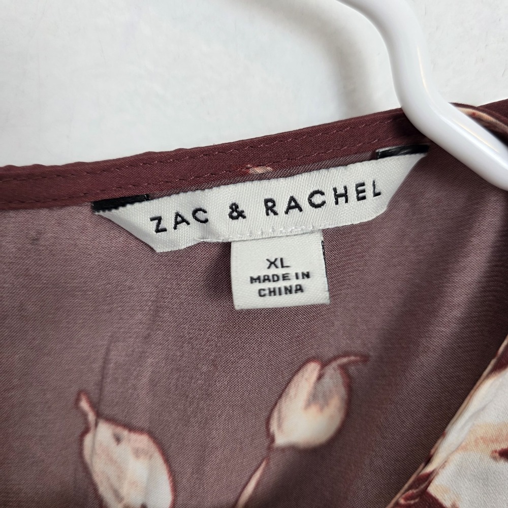 Zac & Rachel Burgundy Cream Floral Feminine Elegant Romantic‎ Blouse Size XL - Picture 3 of 9